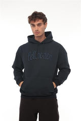Miron Lacivert Fell Better Nakışlı Kapşonlu Üç İplik Oversize Sweatshirt- 2318