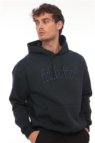 Miron Lacivert Fell Better Nakışlı Kapşonlu Üç İplik Oversize Sweatshirt- 2318