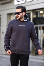 Miron Lacivert Kapüşon Baskılı Üç İplik Oversize Sweatshirt- 2440