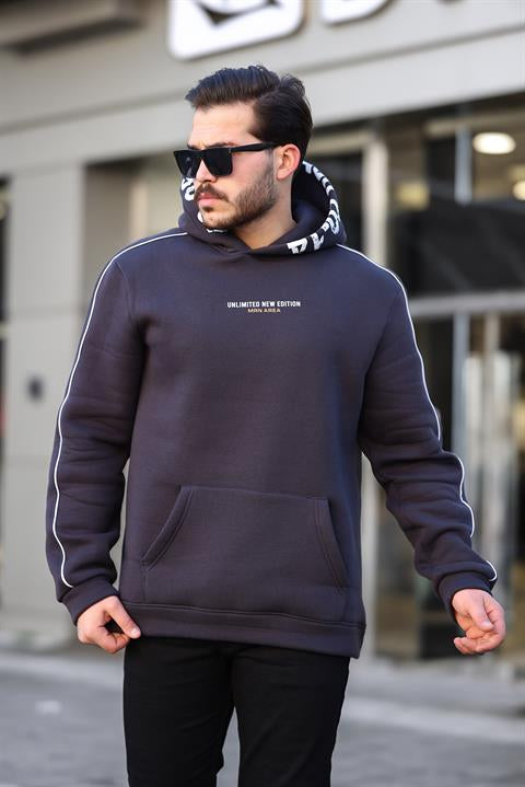 Miron Lacivert Kapüşon Baskılı Üç İplik Oversize Sweatshirt- 2440