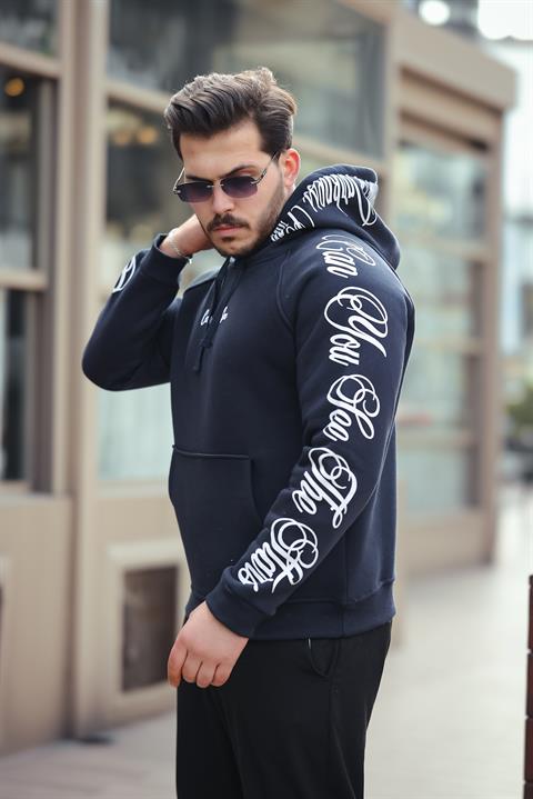 Miron Lacivert Kol ve Kapüşon Baskı Detaylı Regular Fit Sweatshirt- 2460