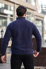 Miron Lacivert Unisex Nakışlı Dik Yaka Yarım Fermuarlı Polar Sweatshirt- 2321