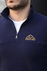 Miron Lacivert Unisex Nakışlı Dik Yaka Yarım Fermuarlı Polar Sweatshirt- 2321