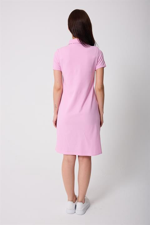Miron Lila Kadın Polo Yaka Kısa Kollu Örme Elbise -2431