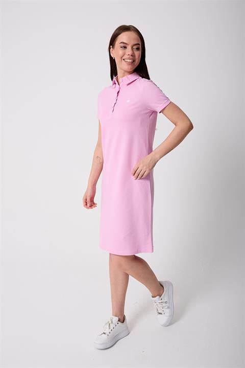 Miron Lila Kadın Polo Yaka Kısa Kollu Örme Elbise -2431