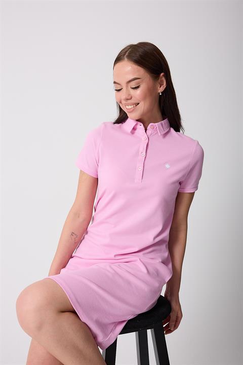 Miron Lila Kadın Polo Yaka Kısa Kollu Örme Elbise -2431