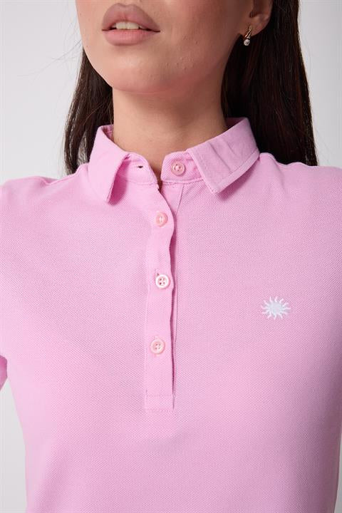 Miron Lila Kadın Polo Yaka Kısa Kollu Örme Elbise -2431