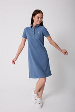 Miron Mavi Kadın Polo Yaka Kısa Kollu Örme Elbise -2431