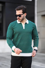 Miron Nefti Düğme Detaylı Çizgili Polo Yaka Triko Kazak -2446