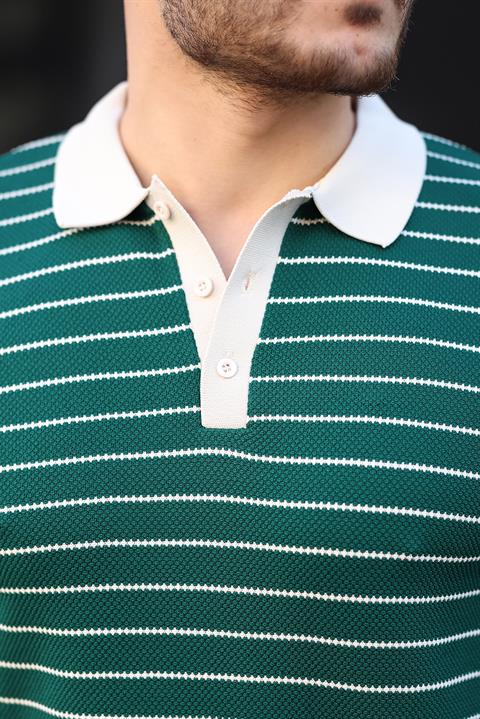 Miron Nefti Düğme Detaylı Çizgili Polo Yaka Triko Kazak -2446