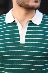 Miron Nefti Düğme Detaylı Çizgili Polo Yaka Triko Kazak -2446