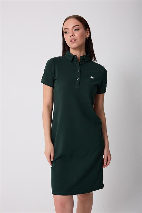 Miron Nefti Kadın Polo Yaka Kısa Kollu Örme Elbise -2431