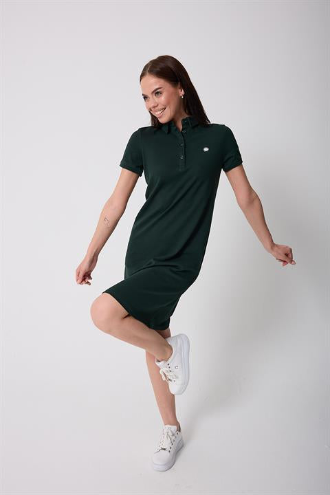 Miron Nefti Kadın Polo Yaka Kısa Kollu Örme Elbise -2431
