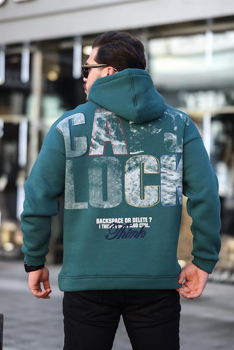 Miron Nefti Sırtı Baskılı Kapüşonlu Üç İplik Oversize Sweatshirt- 2441