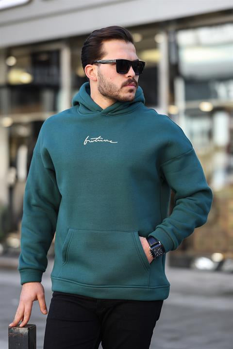 Miron Nefti Sırtı Baskılı Kapüşonlu Üç İplik Oversize Sweatshirt- 2441