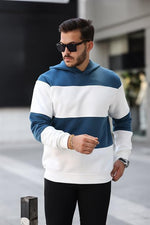 Miron Petrol Beyaz Blok Parçalı Overisize Kapşonlu Üç İplik Sweatshir -2316