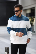 Miron Petrol Beyaz Blok Parçalı Overisize Kapşonlu Üç İplik Sweatshirt -2316