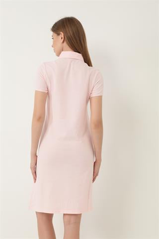 Miron Pudra Pembesi Kadın Polo Yaka Kısa Kollu Örme Elbise -2431