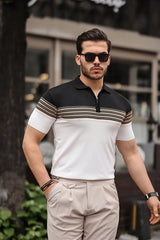 Miron Siyah Beyaz Fermuarlı Triko Polo Yaka Tişört- 2419