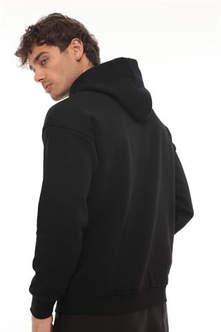 Miron Siyah Fell Better Nakışlı Kapşonlu Üç İplik Oversize Sweatshirt- 2318