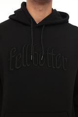 Miron Siyah Fell Better Nakışlı Kapşonlu Üç İplik Oversize Sweatshirt- 2318