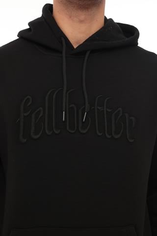 Miron Siyah Fell Better Nakışlı Kapşonlu Üç İplik Oversize Sweatshirt- 2318