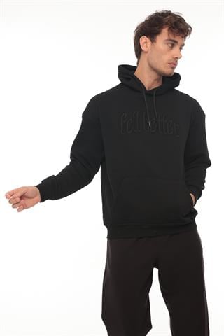 Miron Siyah Fell Better Nakışlı Kapşonlu Üç İplik Oversize Sweatshirt- 2318