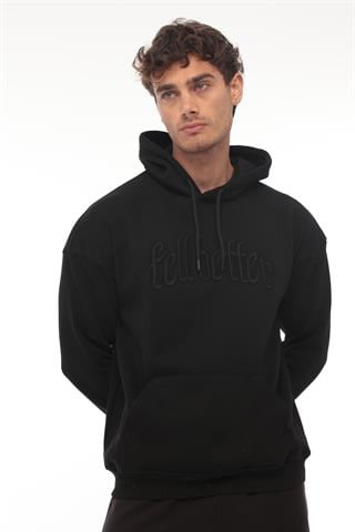 Miron Siyah Fell Better Nakışlı Kapşonlu Üç İplik Oversize Sweatshirt- 2318