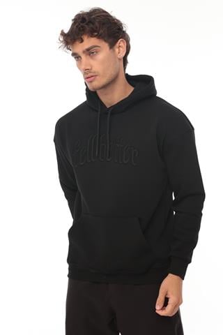 Miron Siyah Fell Better Nakışlı Kapşonlu Üç İplik Oversize Sweatshirt- 2318