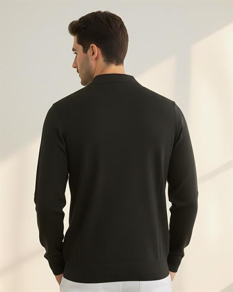 Miron Siyah Petek Dokulu Fitilli Polo Yaka Triko Kazak- 2445