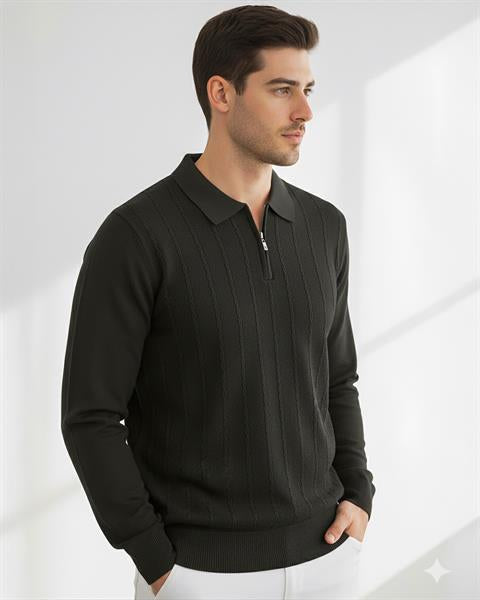 Miron Siyah Petek Dokulu Fitilli Polo Yaka Triko Kazak- 2445