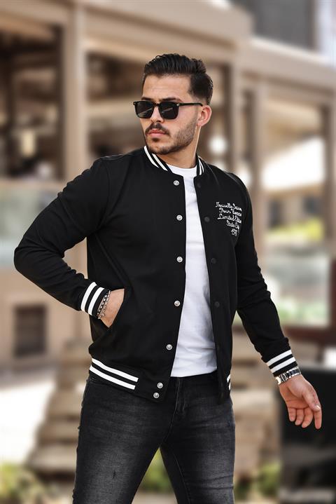 Miron Siyah Pike Dokulu Nakış Detaylı Regular Fit Kolej Ceket- 2310