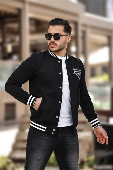 Miron Siyah Pike Dokulu Nakış Detaylı Regular Fit Kolej Ceket- 2310