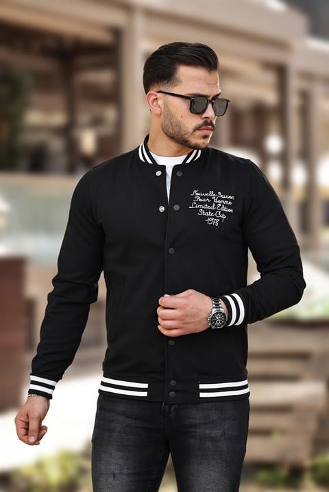 Miron Siyah Pike Dokulu Nakış Detaylı Regular Fit Kolej Ceket- 2310