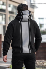Miron Siyah Sırt Şeritli Kapüşonlu Üç İplik Oversize Sweatshirt-2437