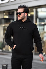 Miron Siyah Sırtı Etnik Baskılı Kapüşonlu  Üç İplik Oversize Sweatshirt-2438