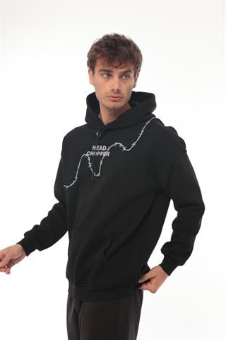 Miron Siyah Üç İplik Head Chopper Nakışlı Oversize Kapşonlu Sweatshirt- 2319