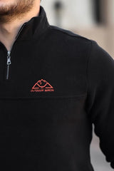 Miron Siyah Unisex Nakışlı Dik Yaka Yarım Fermuarlı Polar Sweatshirt- 2321