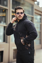 Miron Siyah Yaprak Nakışlı Üç İplik Oversize Sweatshirt- 2458