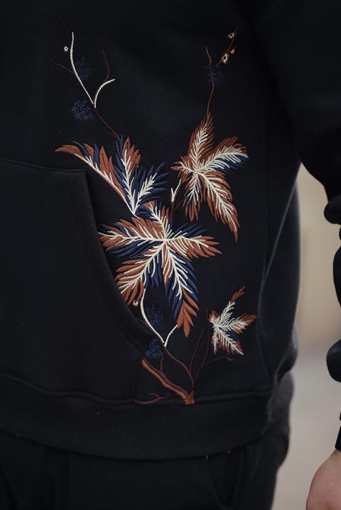 Miron Siyah Yaprak Nakışlı Üç İplik Oversize Sweatshirt- 2458