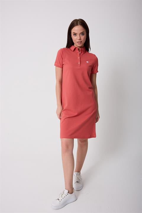Miron Somon Kadın Polo Yaka Kısa Kollu Örme Elbise -2431