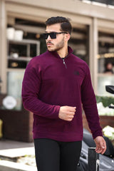 Miron Vişne Çürüğü Unisex Nakışlı Dik Yaka Yarım Fermuarlı Polar Sweatshirt- 2321