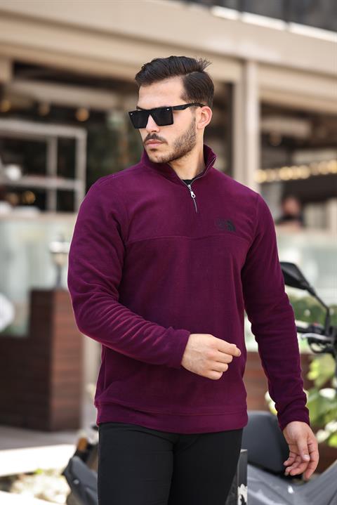 Miron Vişne Çürüğü Unisex Nakışlı Dik Yaka Yarım Fermuarlı Polar Sweatshirt- 2321