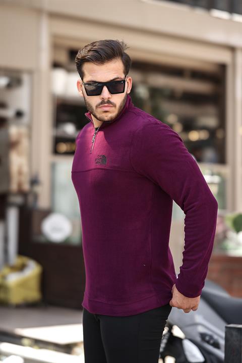 Miron Vişne Çürüğü Unisex Nakışlı Dik Yaka Yarım Fermuarlı Polar Sweatshirt- 2321