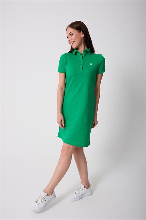 Miron Yeşil Kadın Polo Yaka Kısa Kollu Örme Elbise -2431