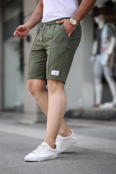 Ön Orta Dikişli Erkek Şort-Haki