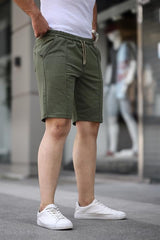 Ön Orta Dikişli Erkek Şort-Haki