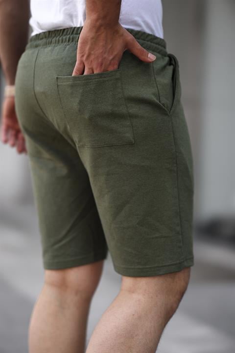 Ön Orta Dikişli Erkek Şort-Haki