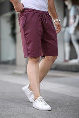 Ön Orta Dikişli Erkek Şort-Mürdüm