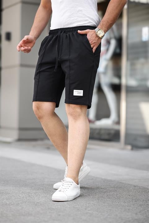 Ön Orta Dikişli Erkek Şort-Siyah